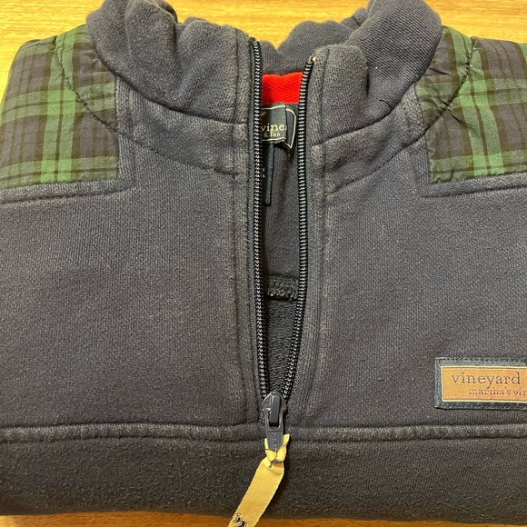 Vineyard Vines Men's Navy Plaid Quarter Zip Pullover Sweatshirt XS - Picture 3 of 6